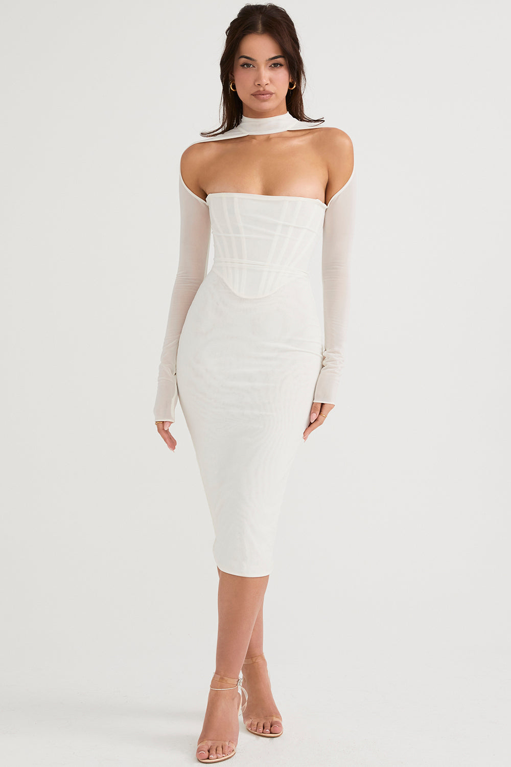 Damenkleid Midi Korsett-Mesh Polyester-5