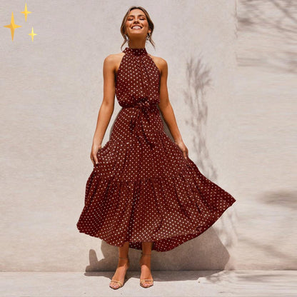 Variant image for Maxikleid Damen mit Punkte und Taillenband, Luftig Sommerstil aus atmungsaktivem Stoff-9