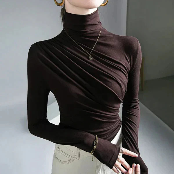 Damen-Rollkragenpullover mit Faltendesign aus weichem Polyester – elegant und bequem für kalte Tage, in mehreren Größen erhältlich 9