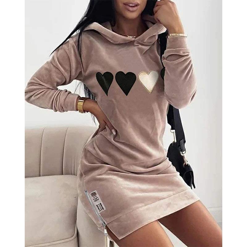 Damen-Kapuzenpullover Sweatshirt Weich Gestrickt mit Herzmuster 5