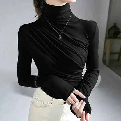 Damen-Rollkragenpullover mit plissiertem Design aus weichem Polyester – elegant und bequem für kalte Tage, in mehreren Größen erhältlich 10