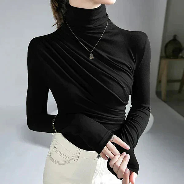 Damen-Rollkragenpullover mit Faltendesign aus weichem Polyester – elegant und bequem für kalte Tage, in mehreren Größen erhältlich 5