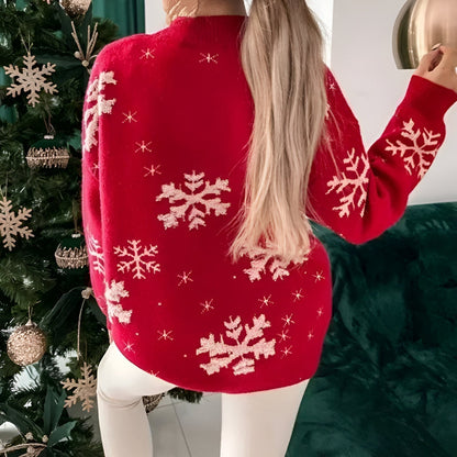 Damen-Strickpullover, mit Schneeflockenmuster aus kuscheligem Material-5