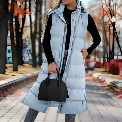 Ärmelloser Damen-Mantel mit Kapuze, Daunen, Polyester-3