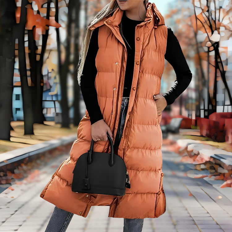 Ärmelloser Damen-Mantel mit Kapuze, Daunen, Polyester-5