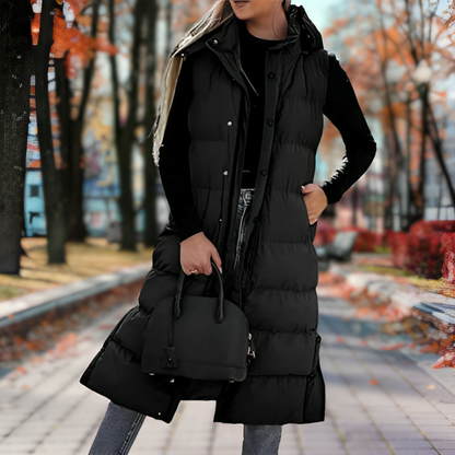 Variantenbild für ärmellosen Damenmantel mit Kapuze aus Daunen und Polyester-1