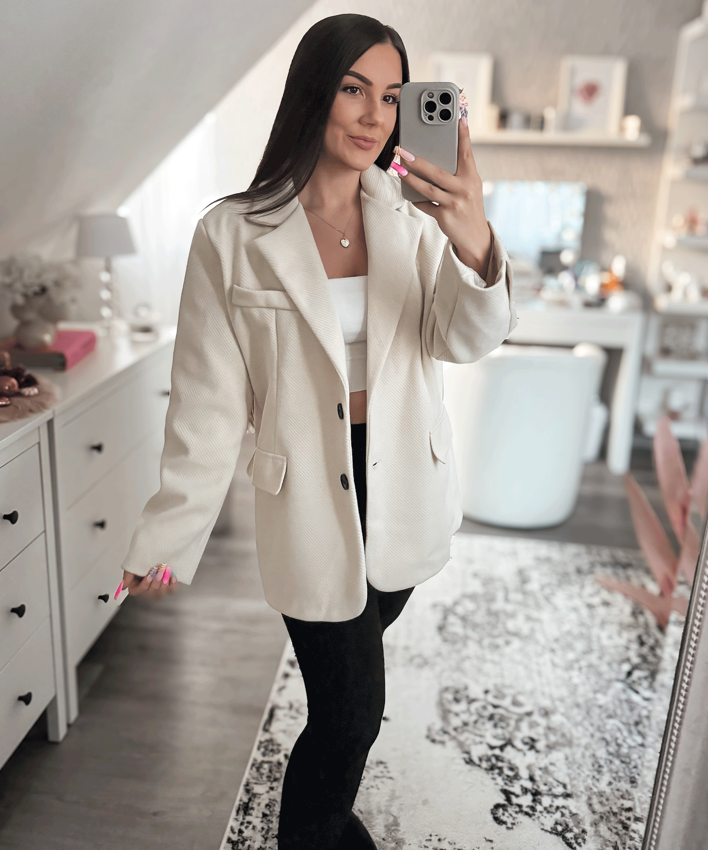 Damen-Longblazer, lässige Polyester-Mischung-5