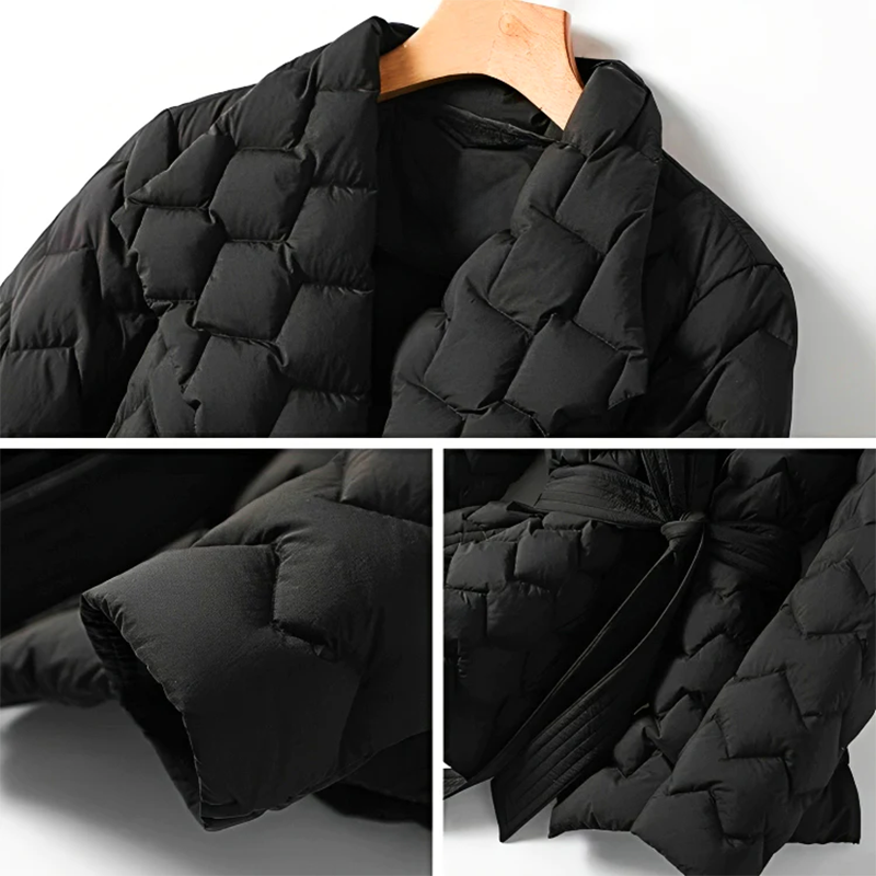 Damen-Mantel Gesteppt Seide Polyester mit Gürtel-4