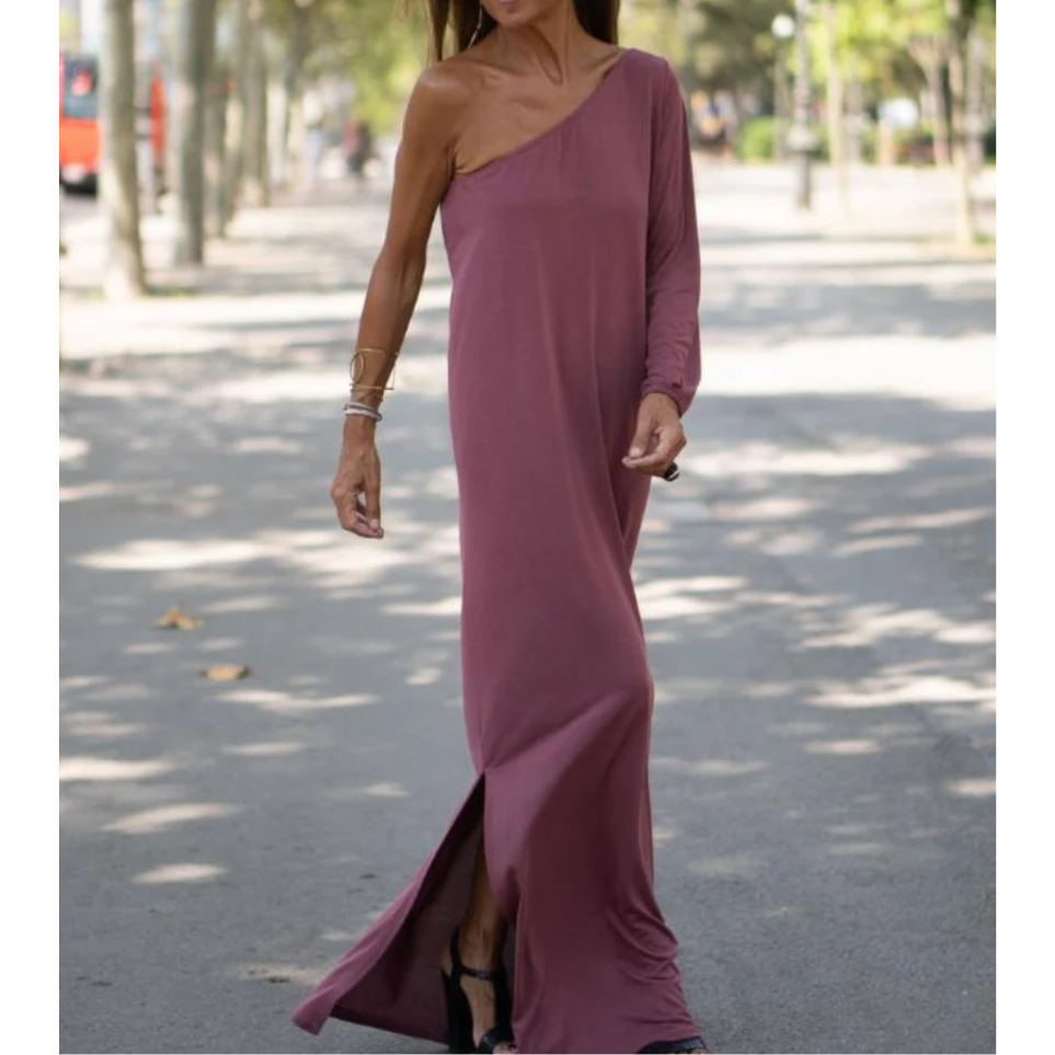 One-Shoulder-Kleid aus atmungsaktiver Baumwolle für Damen – modern und elegant, normale Passform, Größe S-3XL 3