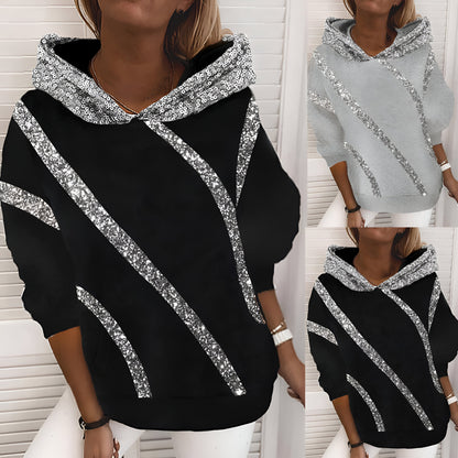 Damen-Oversize-Hoodie, Paillettendruck, Baumwolle-3