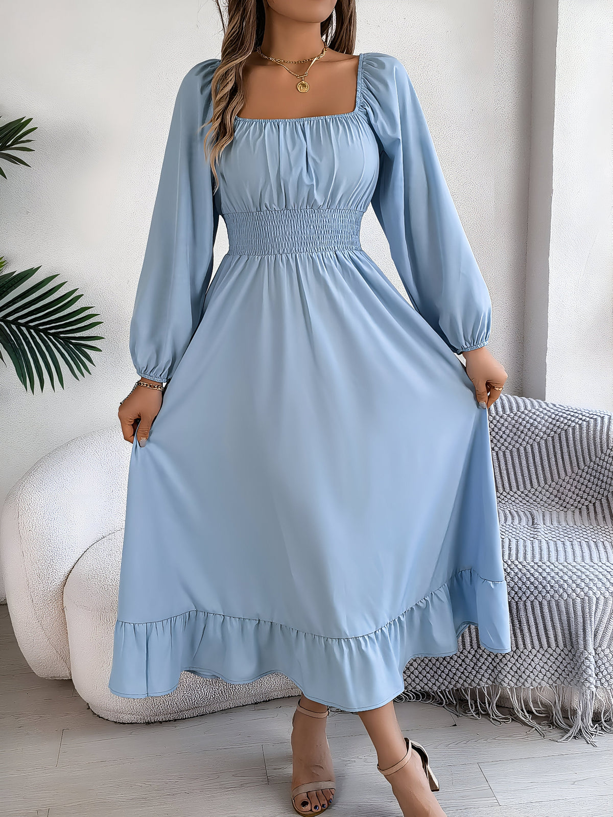 Variant image for Damen-Kleid, hoher Hals, Schleppen-Design, hochwertiger Stoff-13