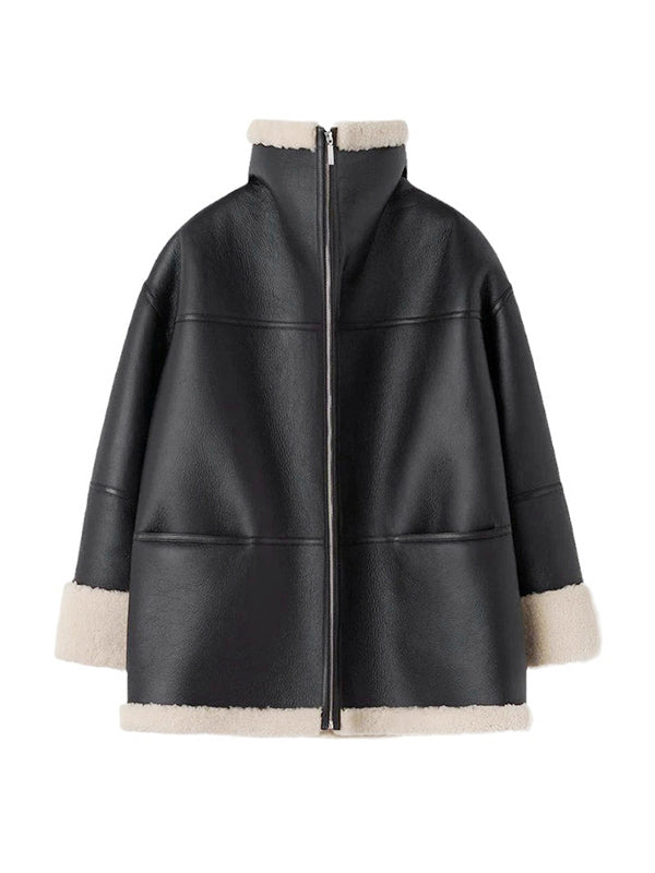 Damen-Mantel Synthetisches Leder Elegant mit weichem Futter-2
