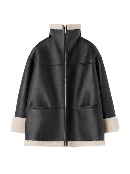 Damen-Mantel Synthetisches Leder Elegant mit weichem Futter-2