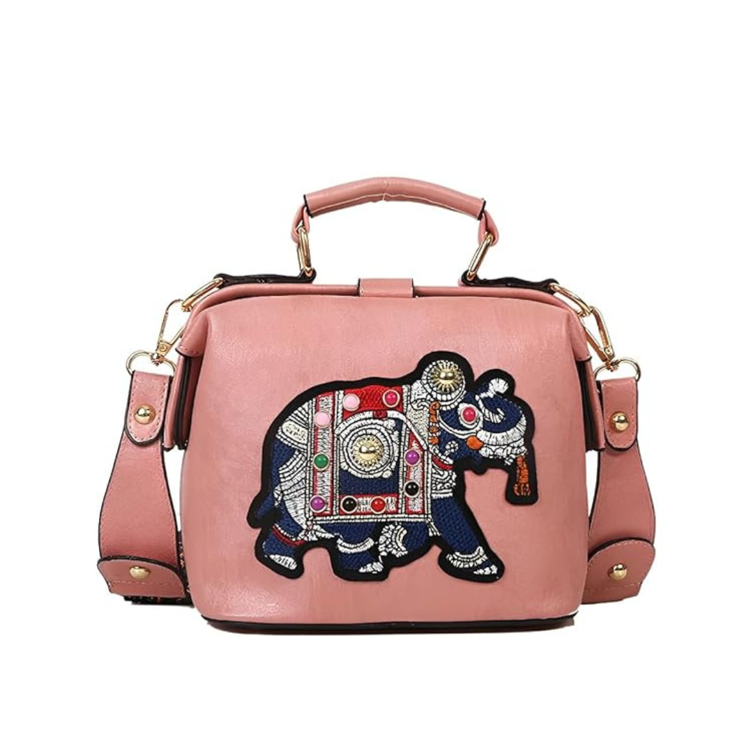 Damen-Crossbody-Tasche, einzigartiges Design, PU-Leder, mit bestickten Elefant-2