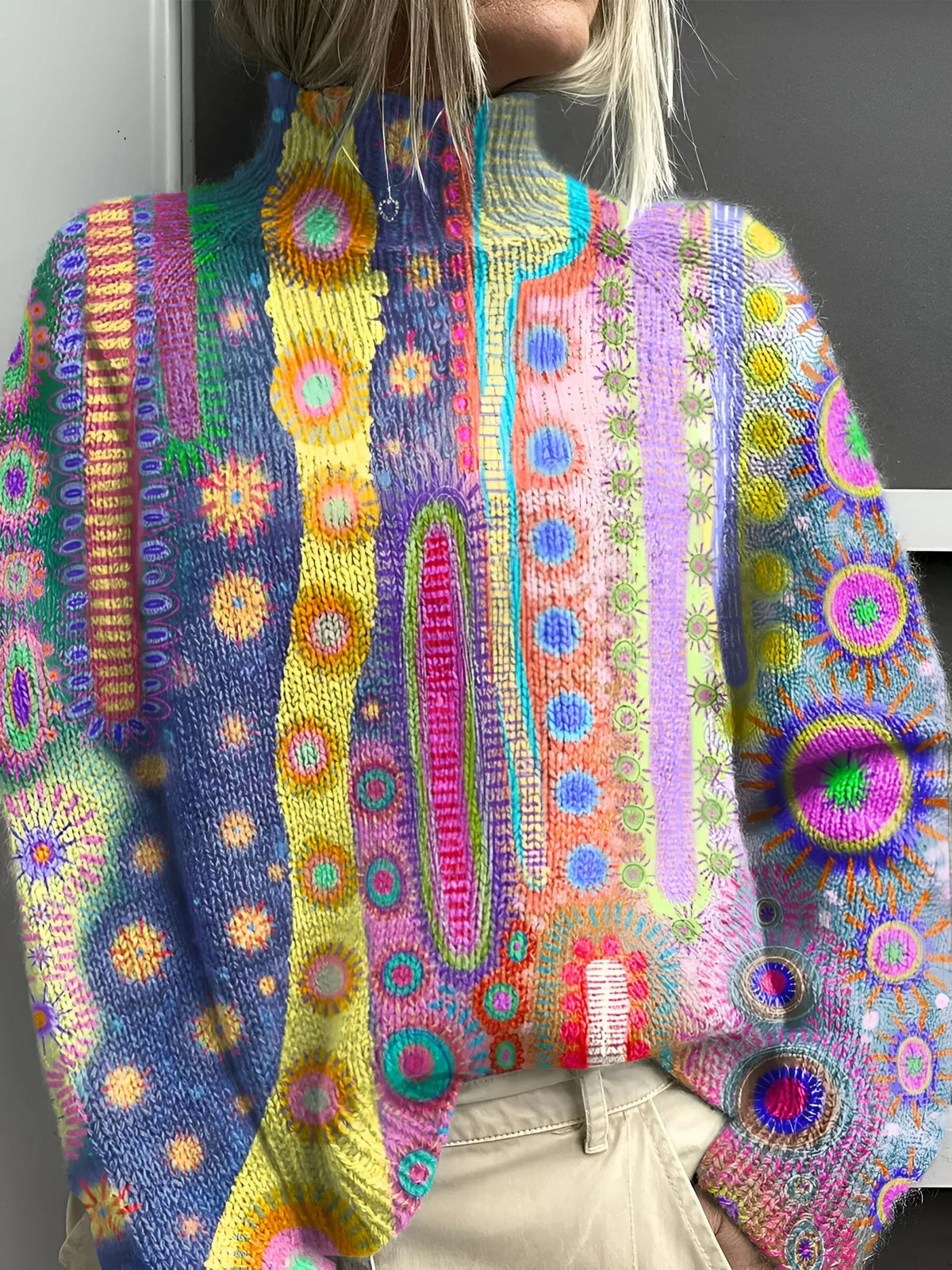 Variant image for Damen-Strickpullover, Rollkragen, weiches Acryl, bunt-1