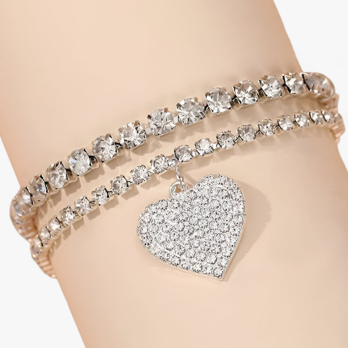 Damen-Fußkettenset, Herzdesign, versilbert, mit Kristallen 4