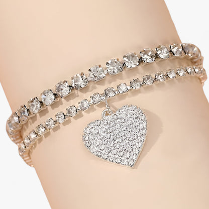 Damen-Fußkettenset, Herzdesign, versilbert, mit Kristallen 4