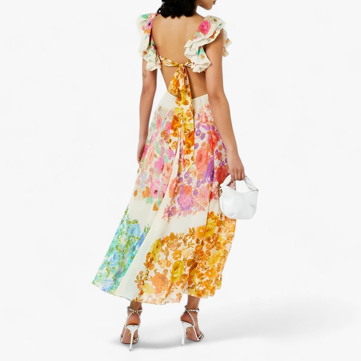 Damen-Maxikleid, Blumenmuster, lange Ärmel, aus Baumwollseide für Sommer 6