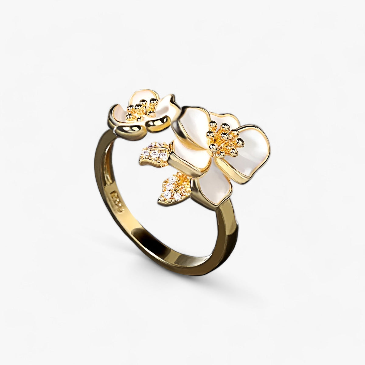 Damen-Ring, geblümtes Design, hochwertiges Metall, synthetische Steine 4