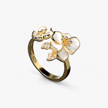 Damen-Ring, geblümtes Design, hochwertiges Metall, synthetische Steine 4