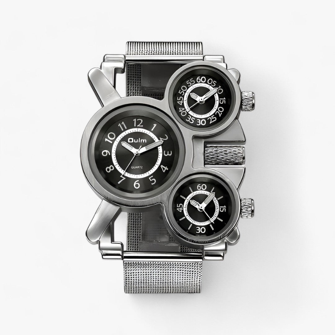 Herrenuhr, Multi-Zeitzonen, elegantes, Edelstahl und Leder 6