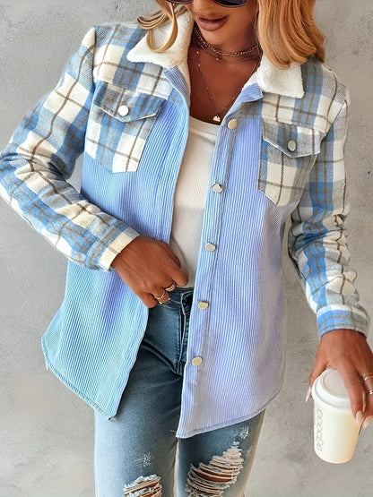 Damen Kordeljacke Kariert Kordelstoff Elegantes Design-1