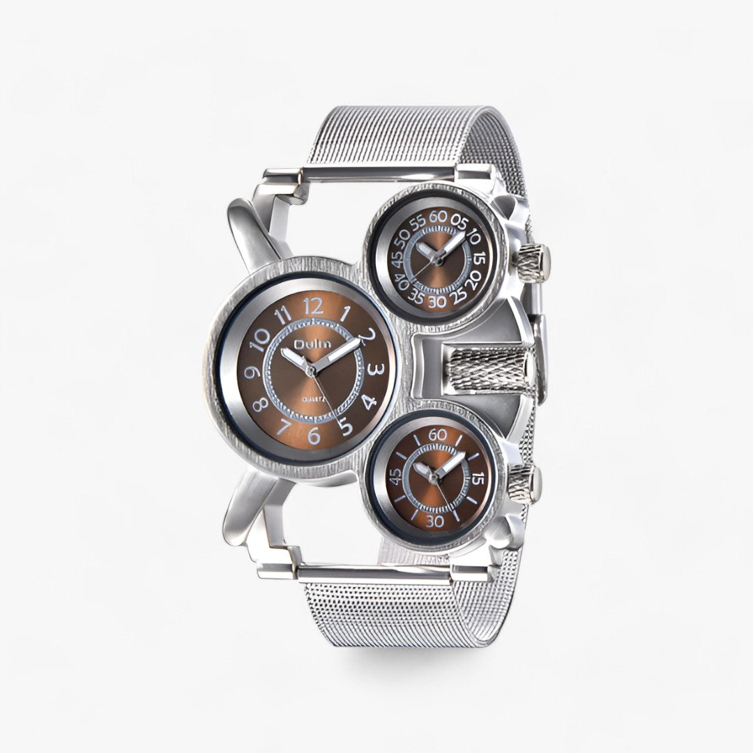 Herrenuhr, Multi-Zeitzonen, elegantes, Edelstahl und Leder 9