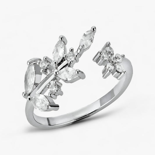 Damen-Ring, goldgetönt, offenes Design, naturinspiriertes Motiv, mit Zirkonium 1