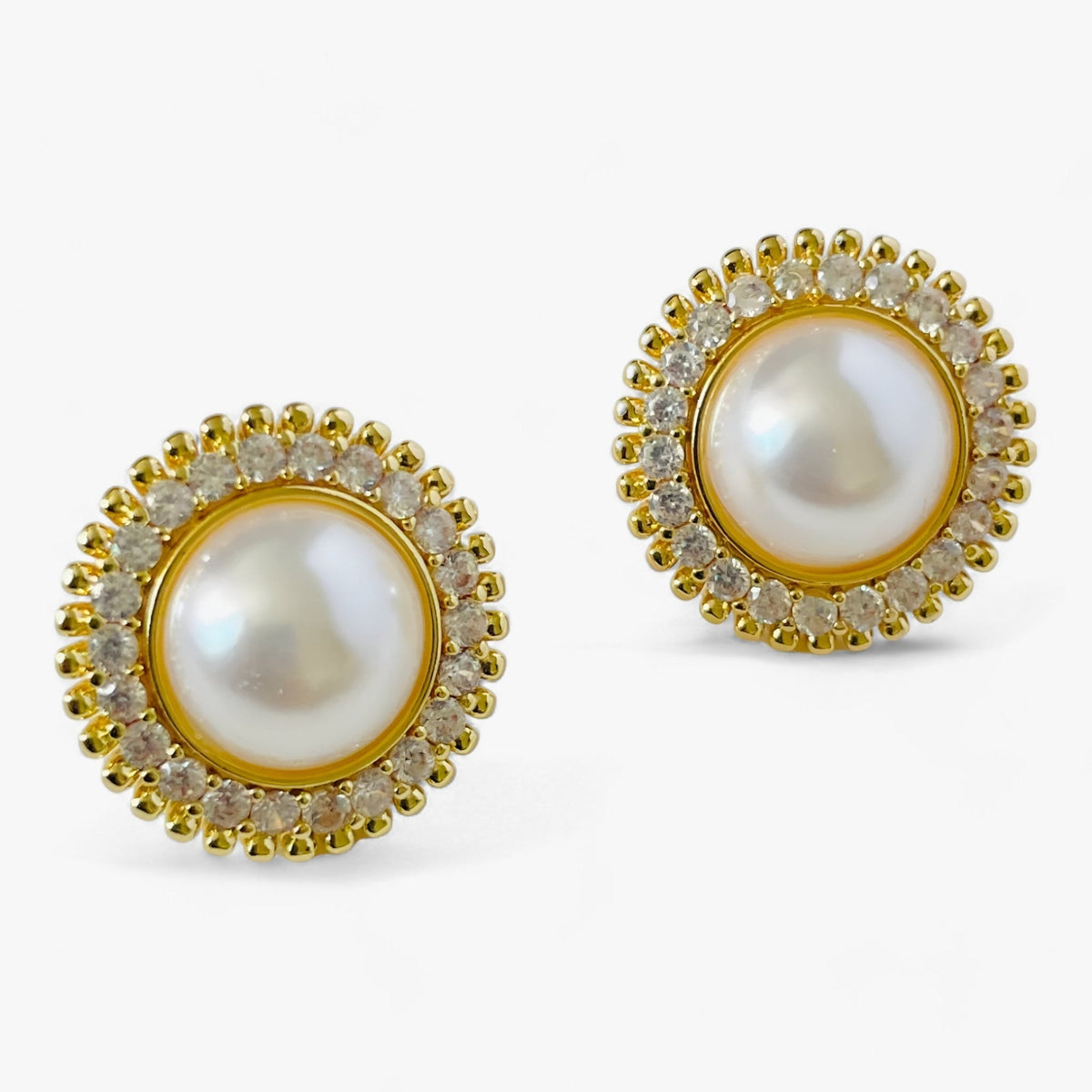 Damen-runde Goldohrringe mit Perlenkristall, elegantes Design-1
