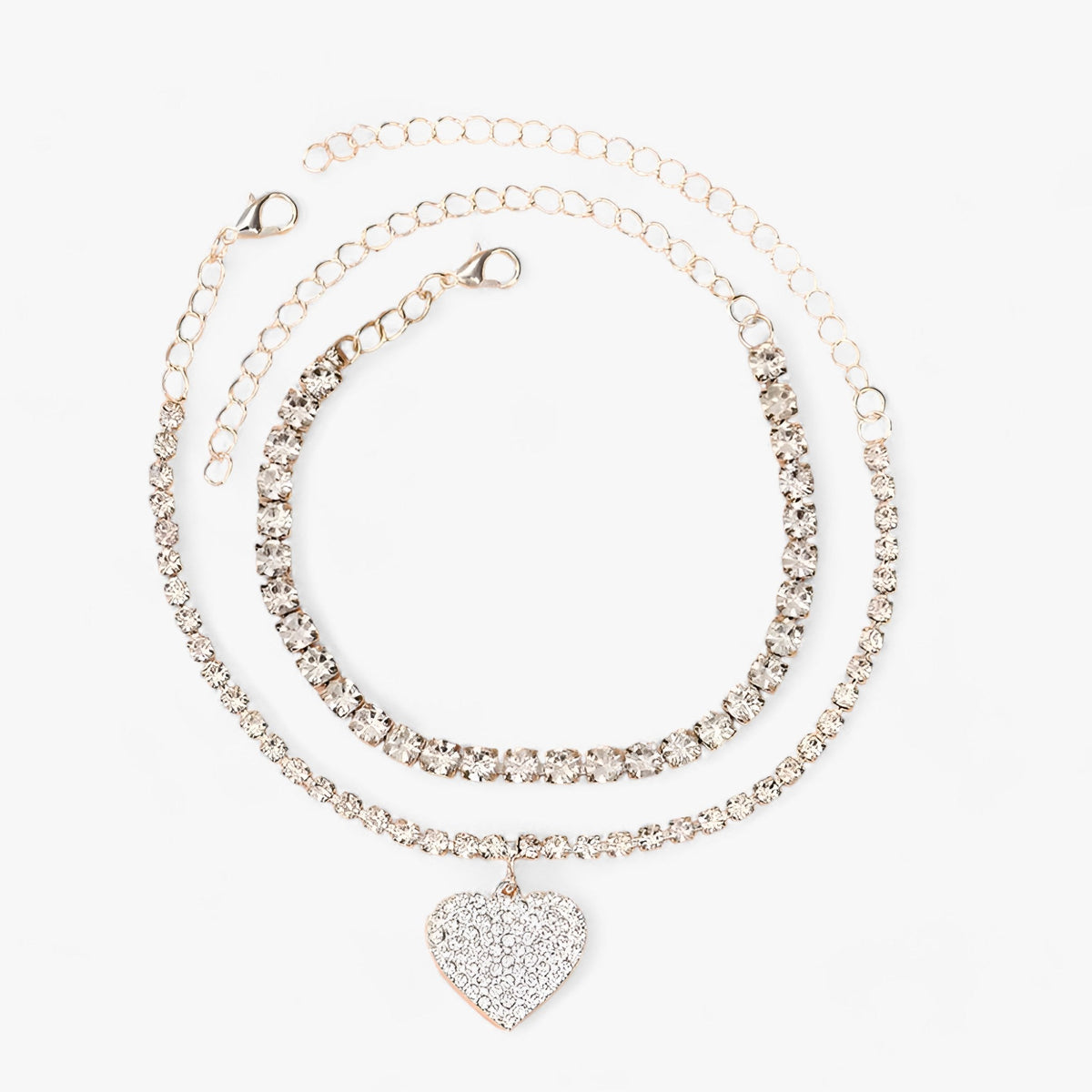 Damen-Fußkettenset, Herzdesign, versilbert, mit Kristallen 5