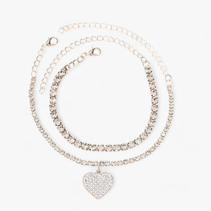 Damen-Fußkettenset, Herzdesign, versilbert, mit Kristallen 5