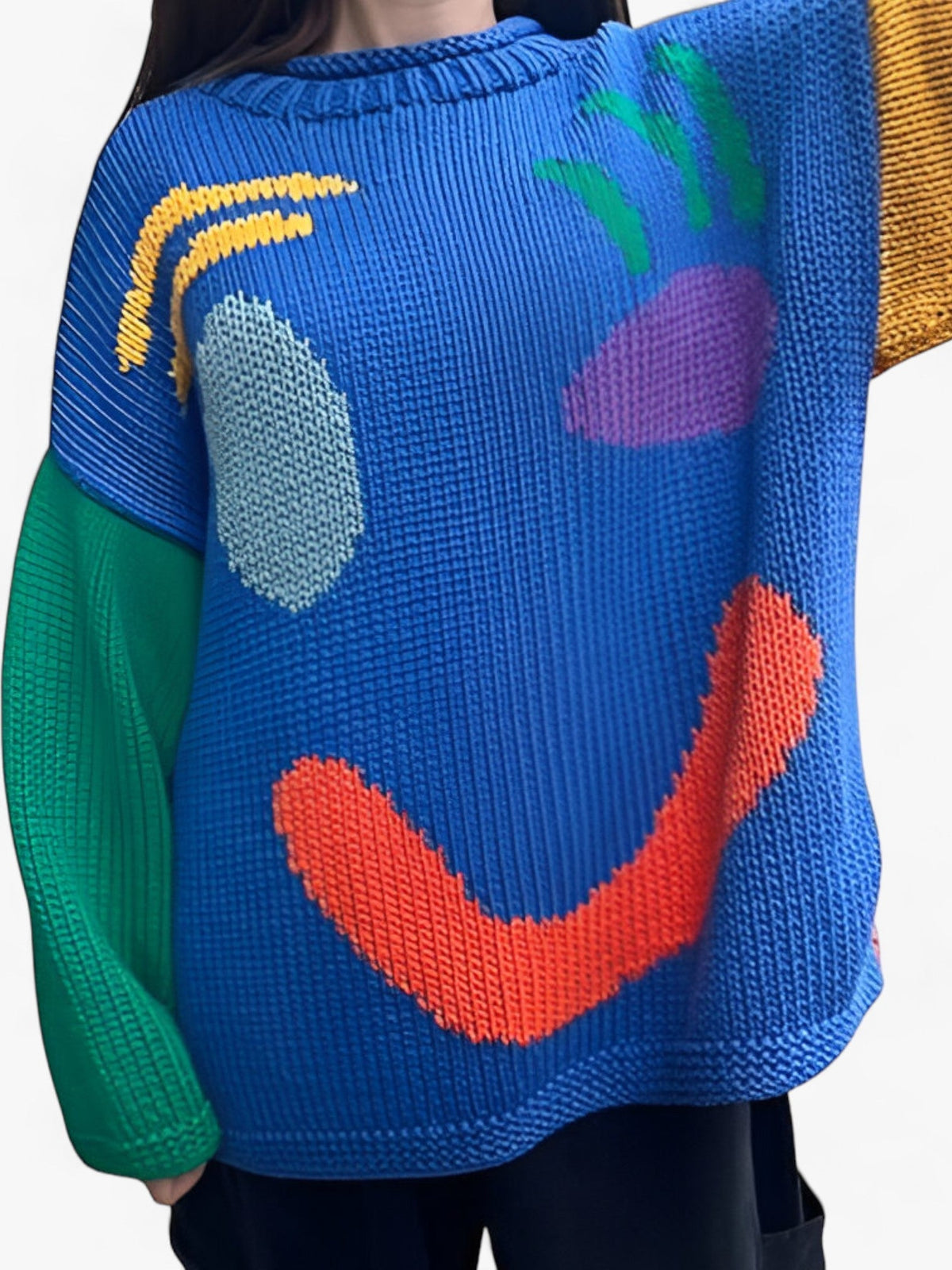 Herrenpullover im lockeren Schnitt aus Polyester mit gesticktem Smiley-Gesicht – weicher und bequemer Casual-Pullover 2