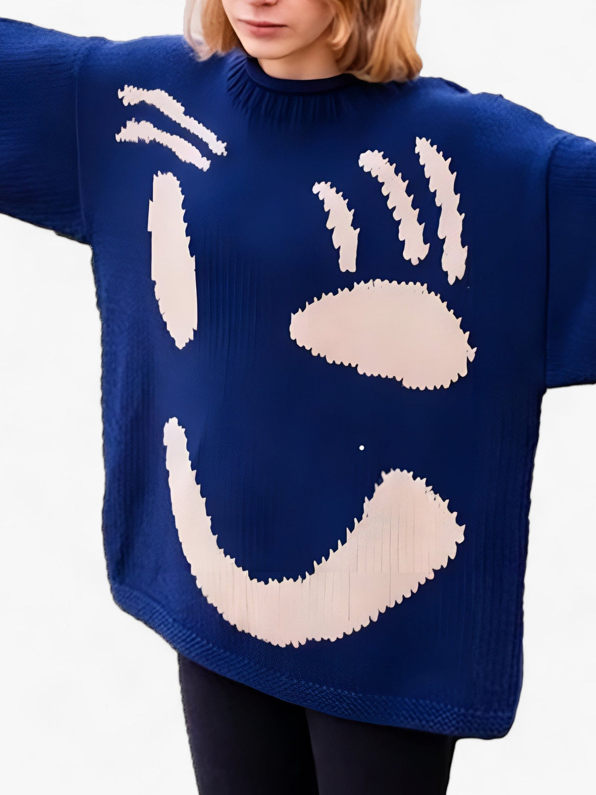 Herrenpullover im lockeren Schnitt aus Polyester mit gesticktem Smiley-Gesicht – weicher und bequemer Casual-Pullover 3