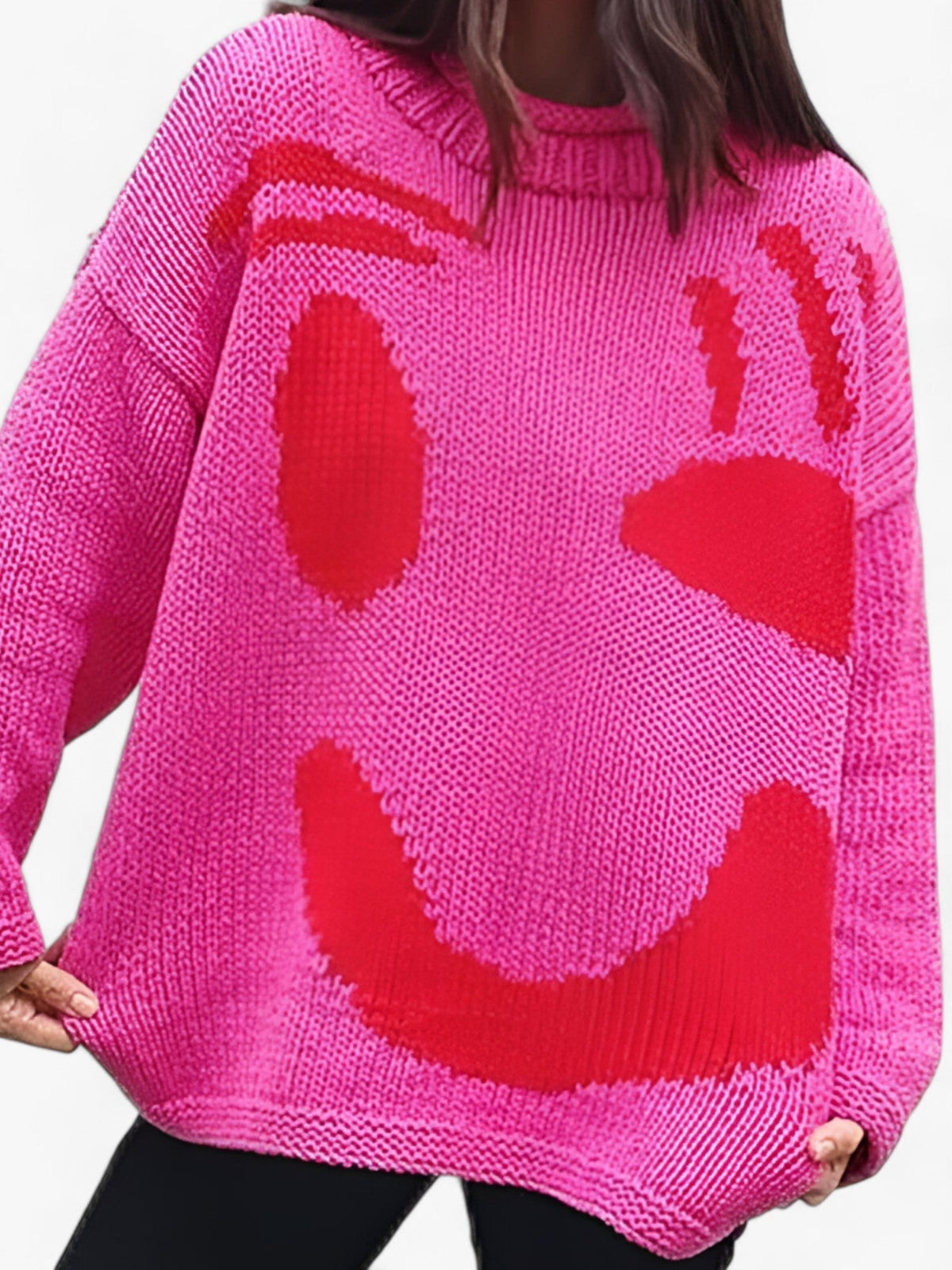 Herrenpullover im lockeren Schnitt aus Polyester mit gesticktem Smiley-Gesicht – weicher und bequemer Casual-Pullover 6