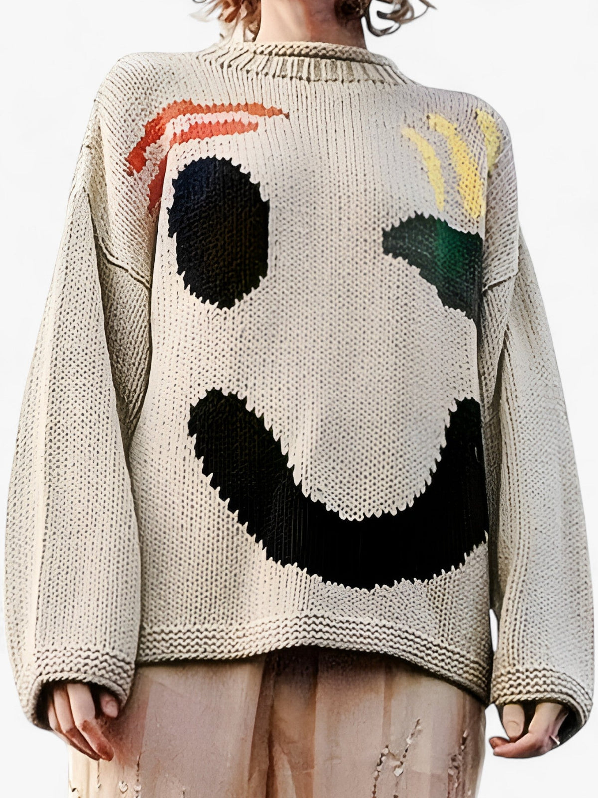Herrenpullover im lockeren Schnitt aus Polyester mit gesticktem Smiley-Gesicht – weicher und bequemer Casual-Pullover 12