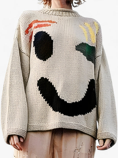 Herrenpullover im lockeren Schnitt aus Polyester mit gesticktem Smiley-Gesicht – weicher und bequemer Casual-Pullover 12