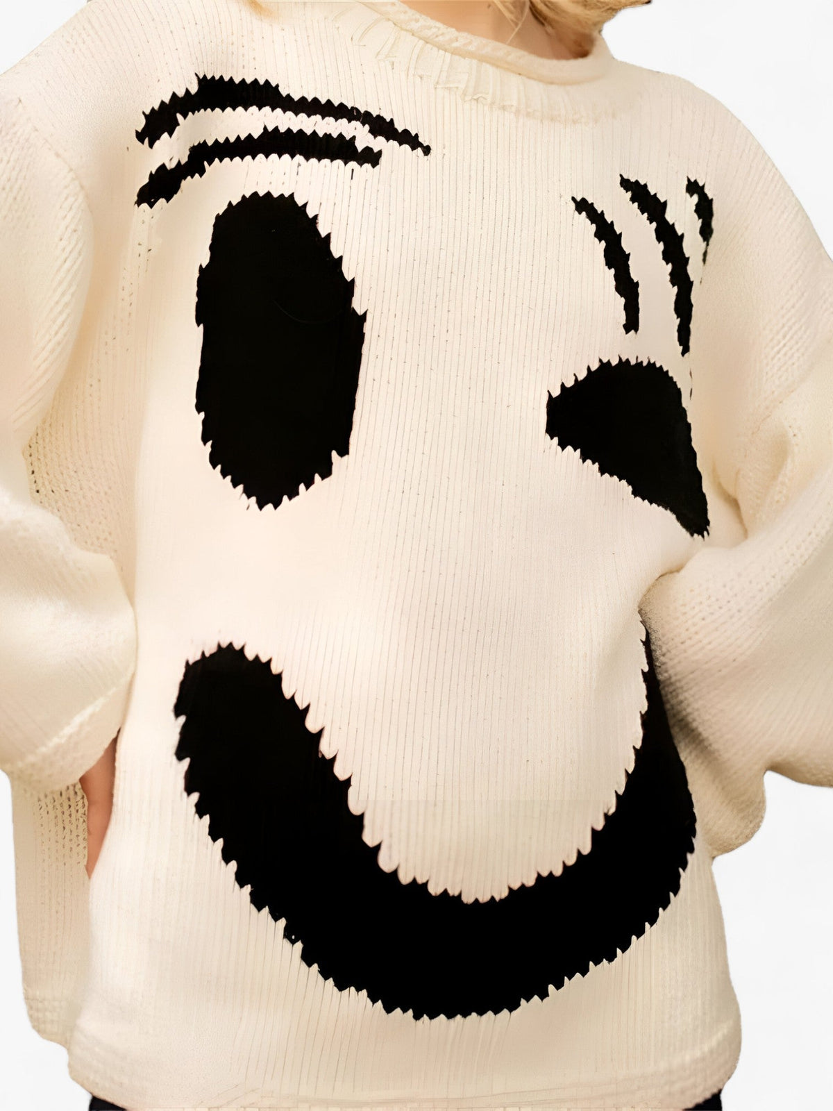 Herrenpullover mit lockerem Schnitt aus Polyester mit gesticktem Smiley-Gesicht – weicher und bequemer Casual-Pullover 11