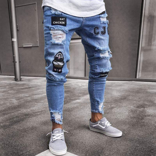 Damen-Destroyed Jeans, Slim Fit mittelhohe Taille, Baumwoll-Mix, Denim-1