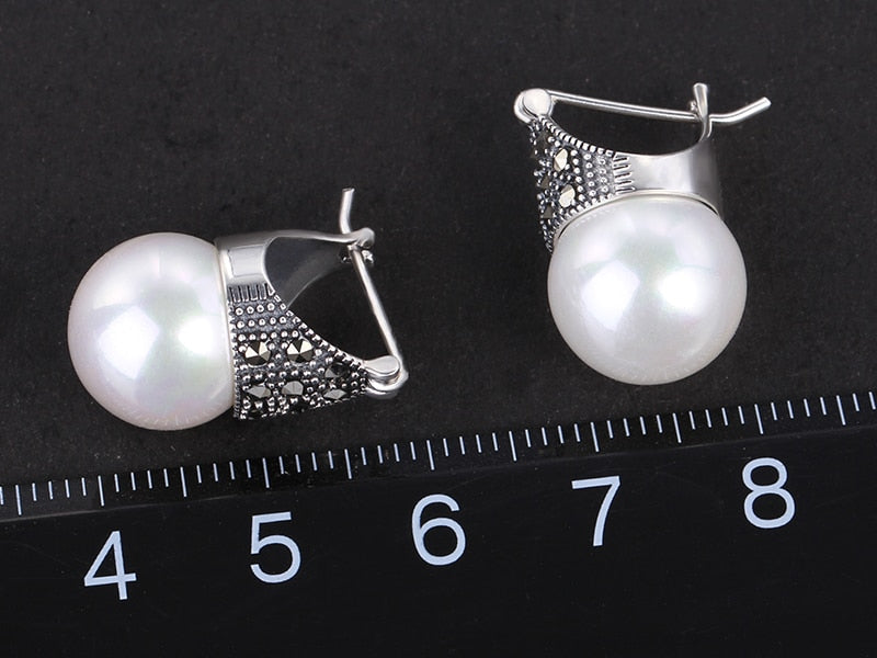 Damen-Ohrringe, Perlenohrringe, aus 926, Sterlingsilber, mit natürlichen Muschelperlen-4