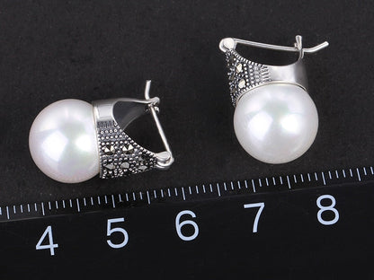 Damen-Ohrringe, Perlenohrringe, aus 926, Sterlingsilber, mit natürlichen Muschelperlen-4