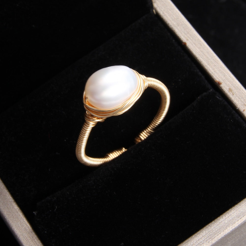 Damen-Ring, verstellbar, geometrisch, natürliche Süßwasserperlen 3