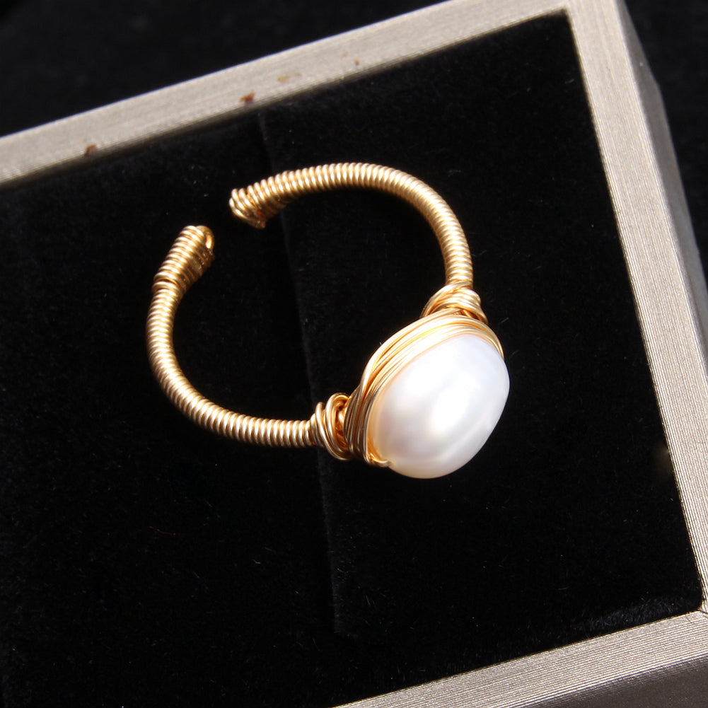 Damen-Ring, verstellbar, geometrisch, natürliche Süßwasserperlen 4