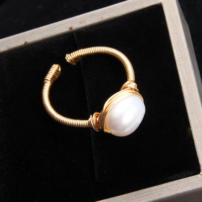 Damen-Ring, verstellbar, geometrisch, natürliche Süßwasserperlen 4