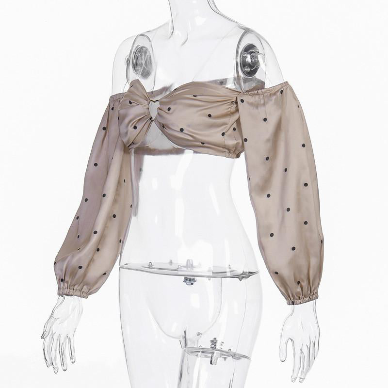 Damen-Party-Tops, Off, Shoulder, gepunktet, langärmelig, Polyester-5