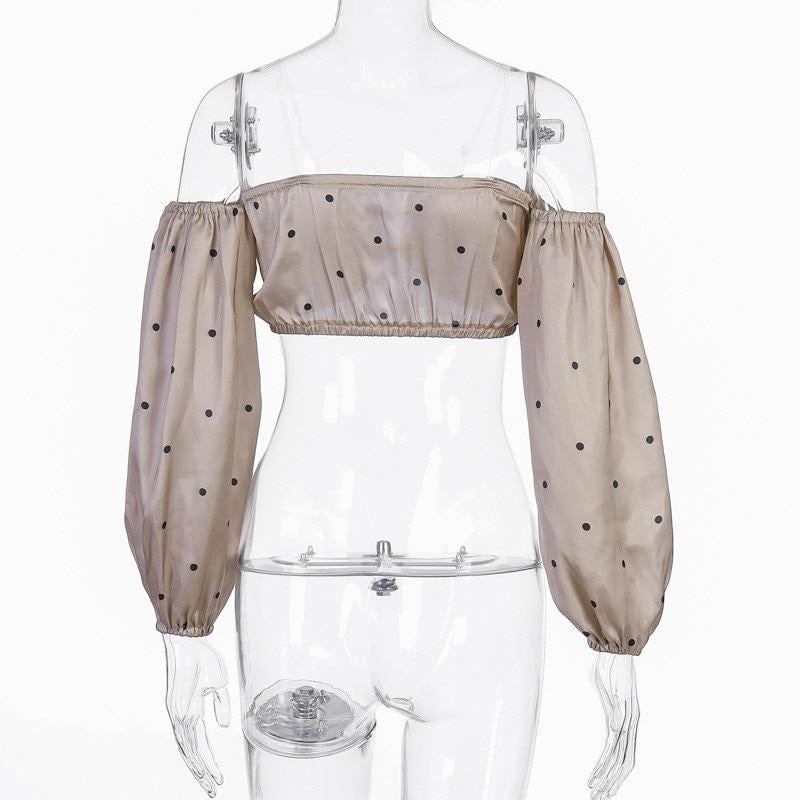 Damen-Party-Tops, Off, Shoulder, gepunktet, langärmelig, Polyester-3