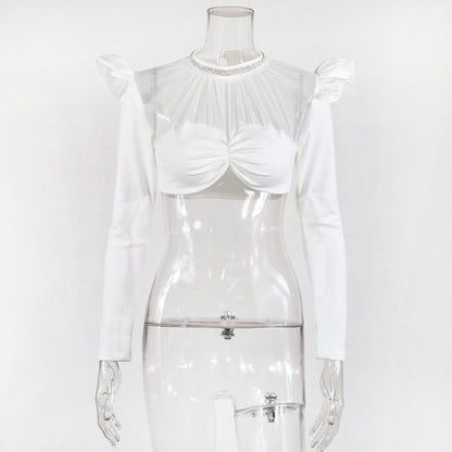Damen-Party-Top, mit Rüschenärmeln, Polyester, Spandex-2