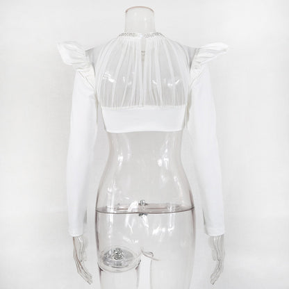 Damen-Party-Top, mit Rüschenärmeln, Polyester, Spandex-6