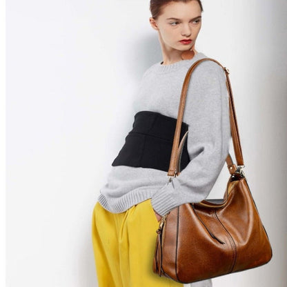 Damen-Handtasche, verstellbar, Schulterriemen, Öko-Leder, elegantes Design-5