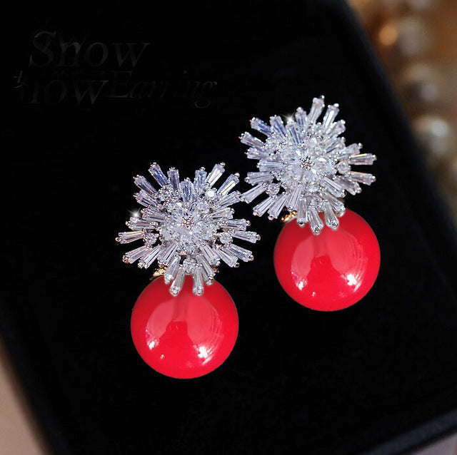 Damen-Blumenmuster-Perlenohrringe, aus simulierter Perle und Kupfer-5