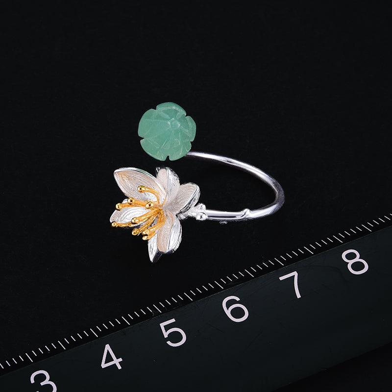 Ring aus 925em Sterlingsilber mit geblümtem Design und Aventurin 4